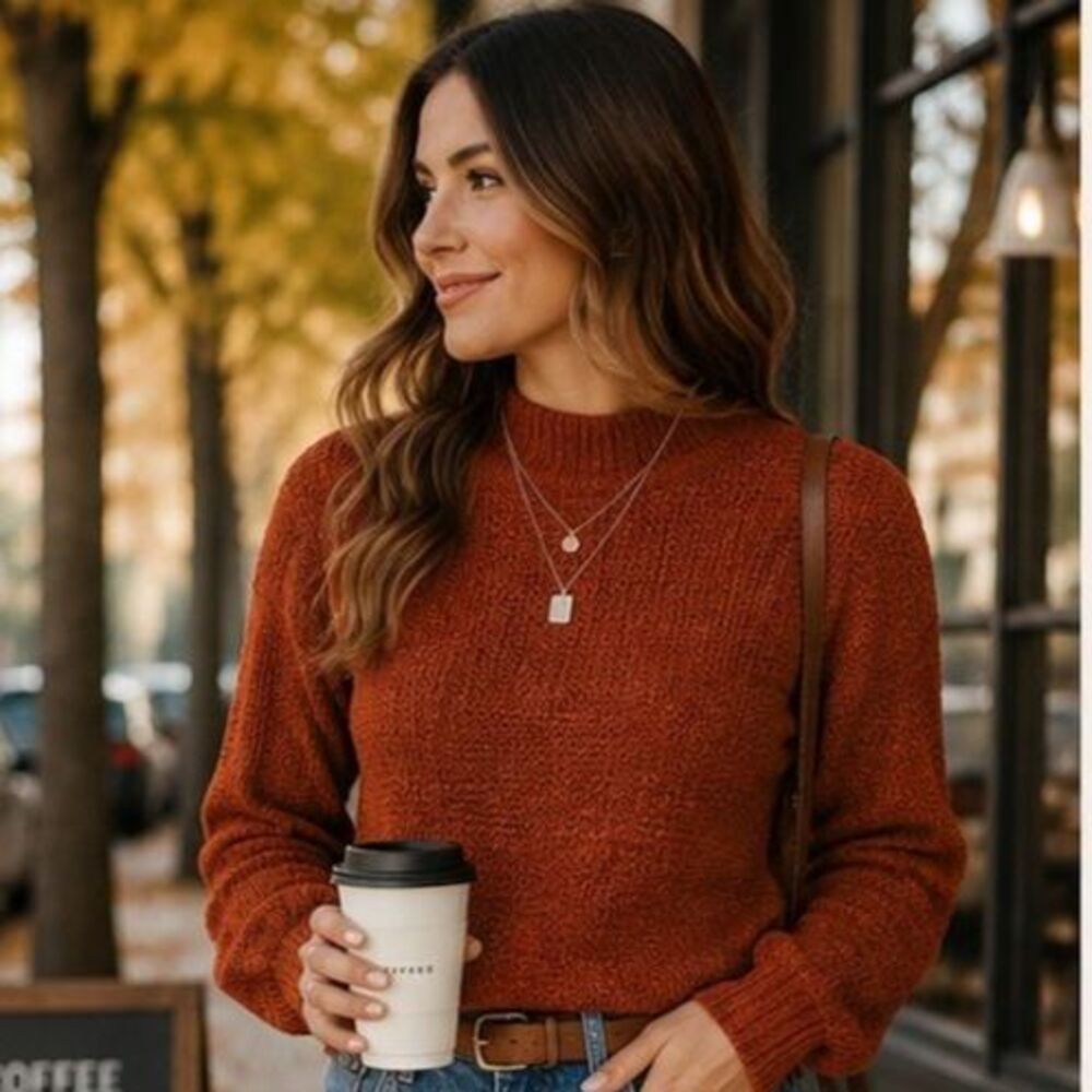 Arizona Jean Co Rust Mock Neck Knit Sweater Long Sleeve Top Small